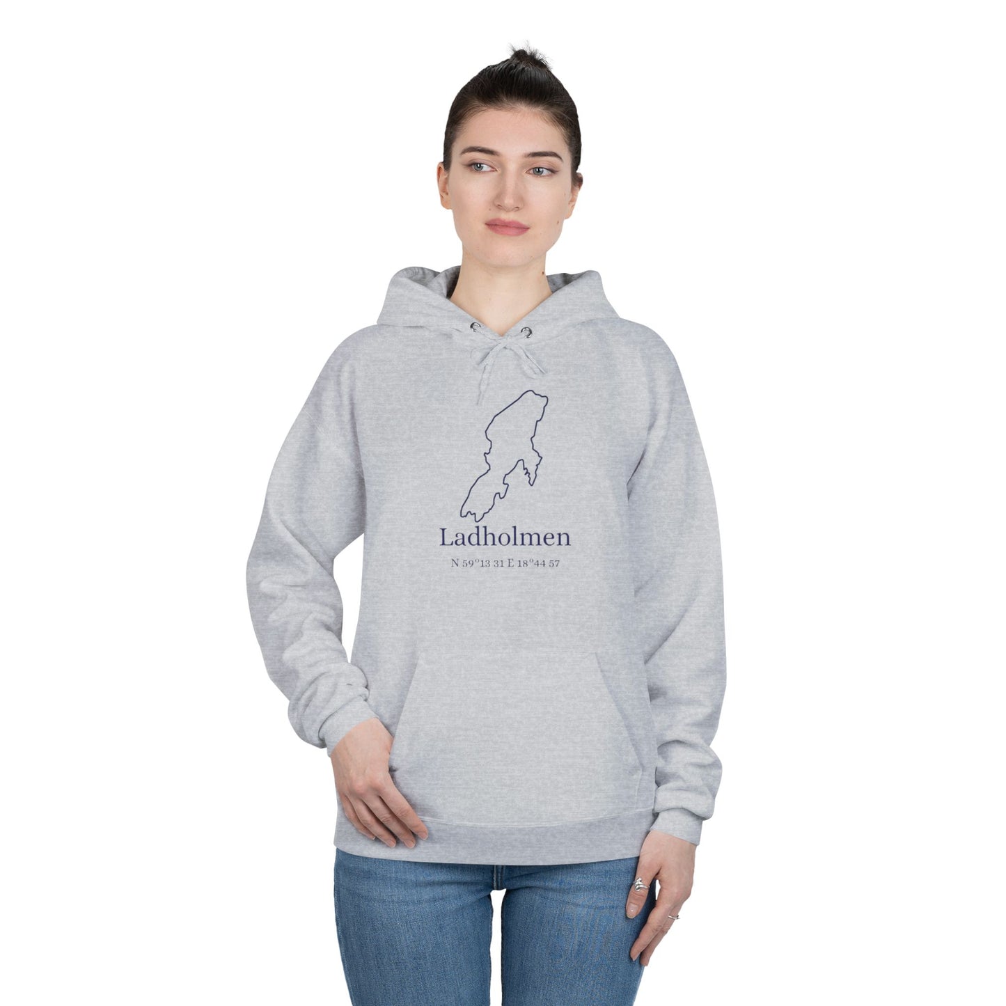Ladholmen Minimalist Map Hoodie — Scandinavian Island Outline Pullover